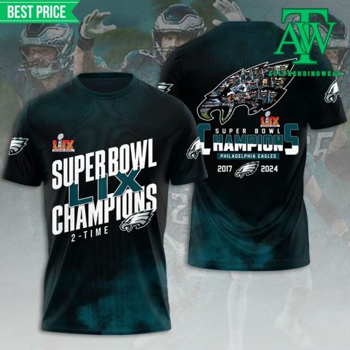 Philadelphia Eagles 2 Time Super Bowl LIX Champions Shirt